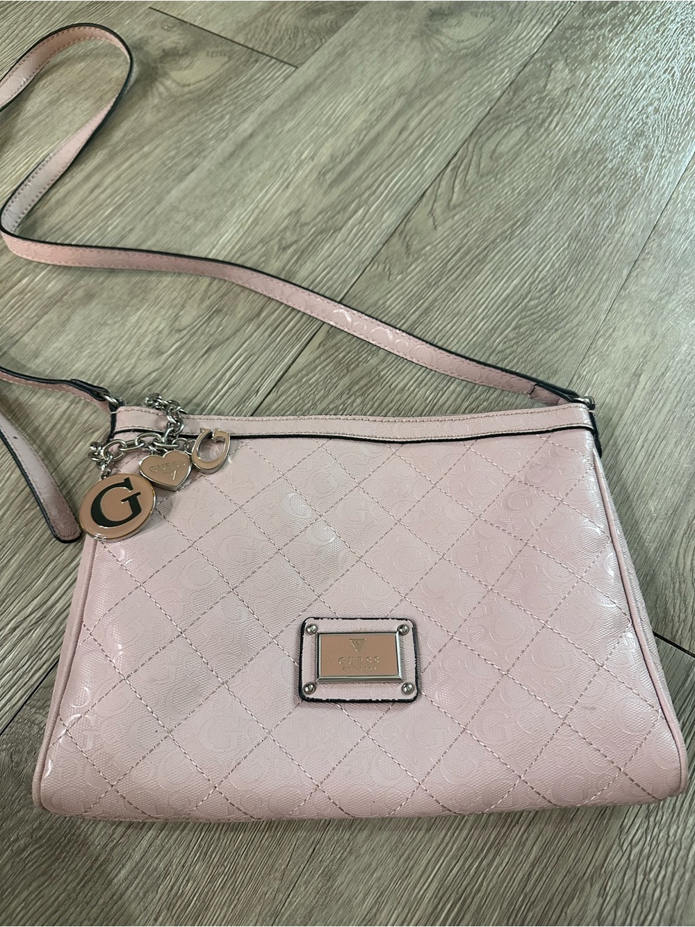 Guess Bubblegum Pink Quilted Faux Leather Crossbody Purse